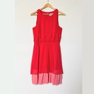 Jessica Simpson Pleated Chiffon Colorblock Mini Dress Vibrant Coral Size Medium